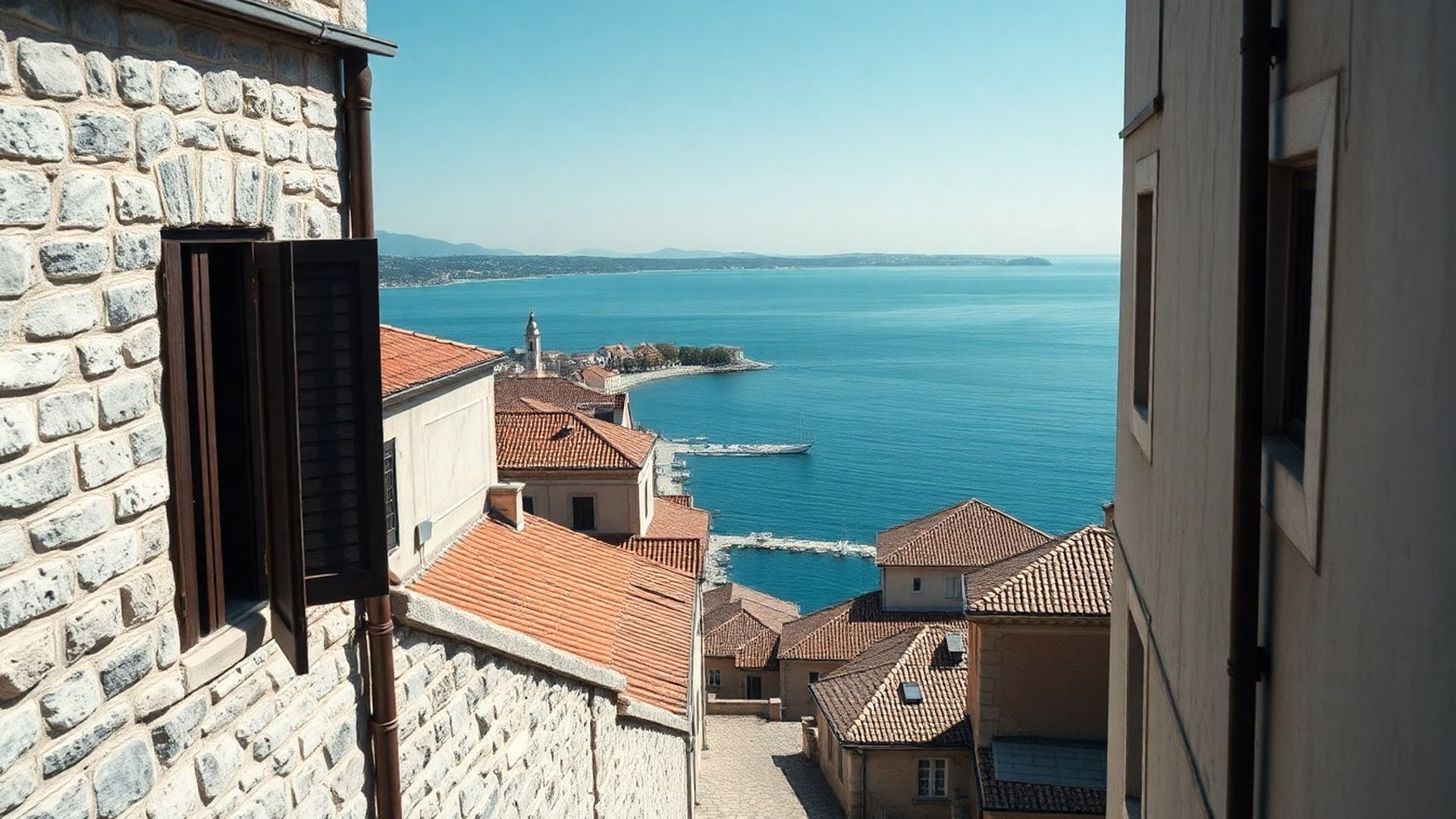 Pogled na koprsko obalo — mirno azurno morje in gorska svetloba